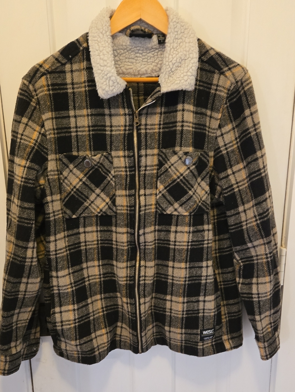 WESC Liam Navy Cream Plaid Zip Shacket Mens L Women's XL Streetwear
